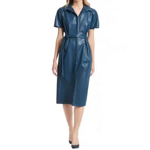 Sachin + Babi Petra -Peacock Blue Vegan leather shirt dress size 16w - Picture 1 of 8